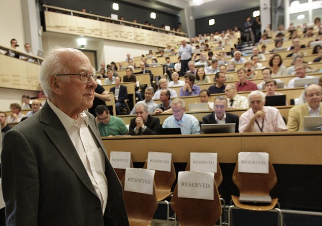 British physicist Peter Higgs arrives for the conference near Geneva 
