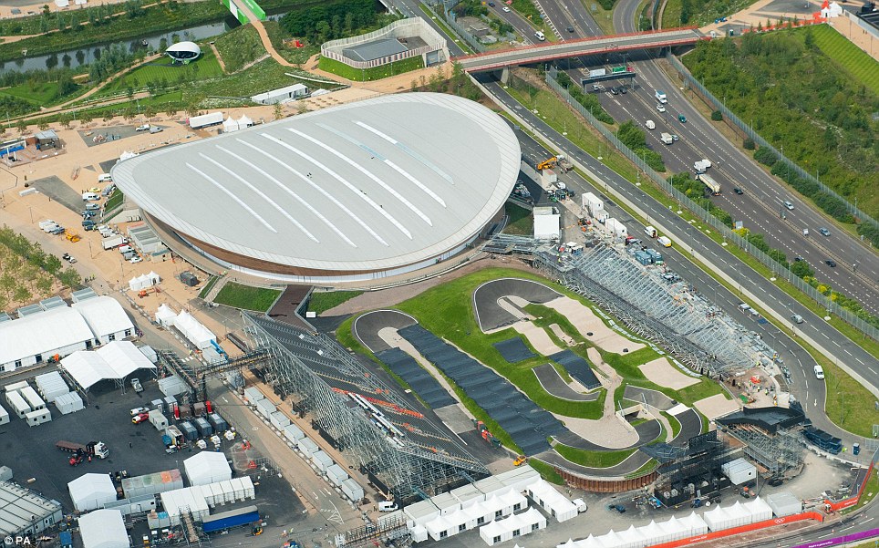 Venues: The Olympic Velodrome (top) and the BMX track make up part the Olympic Park