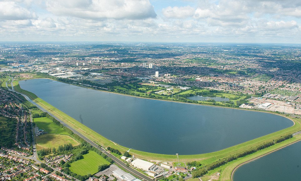 Secure: An aerial picture of the William Girling Reservoir, in Enfield, London. Yesterday troops began setting up missiles at the site