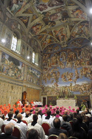 Pope Benedict XVI presides over the celebration of Vespers service in the Sistine Chapel on Oct. 31, 2012. It is within the confines of the Sistine Chapel that the next pope will be elected. 